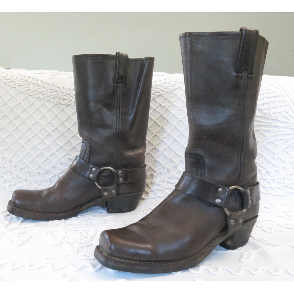 Frye Harness 12R Women's 9 Dark Brown Leather Boots Square Toe Engineer Biker